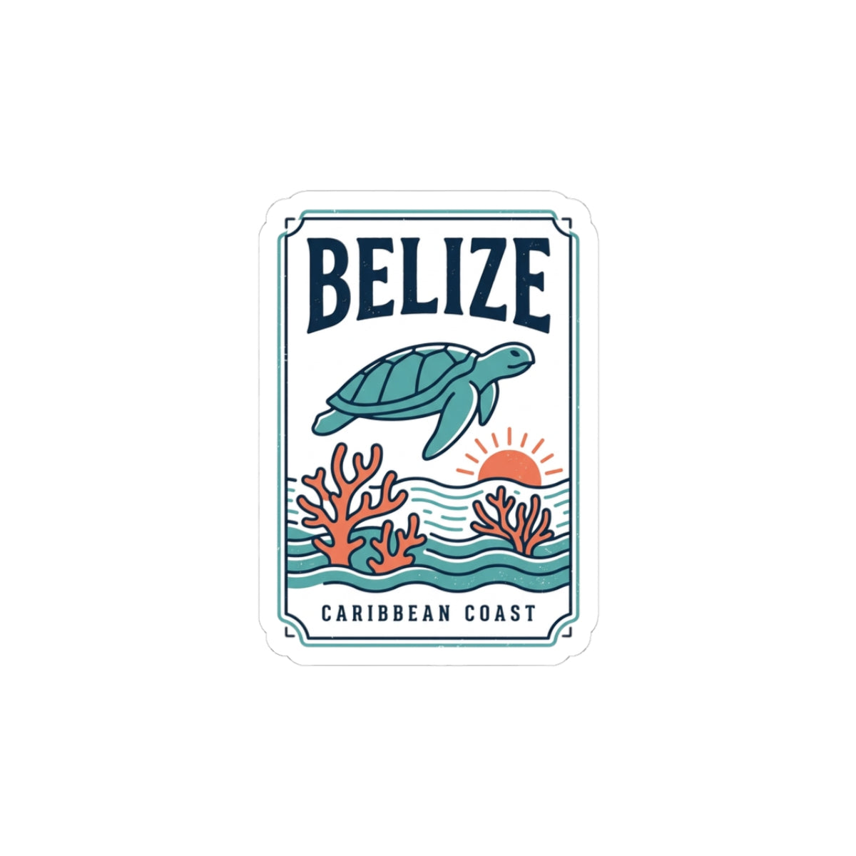 Belize Caribbean Coast Sticker | Turtle, Coral, Sunset Islands