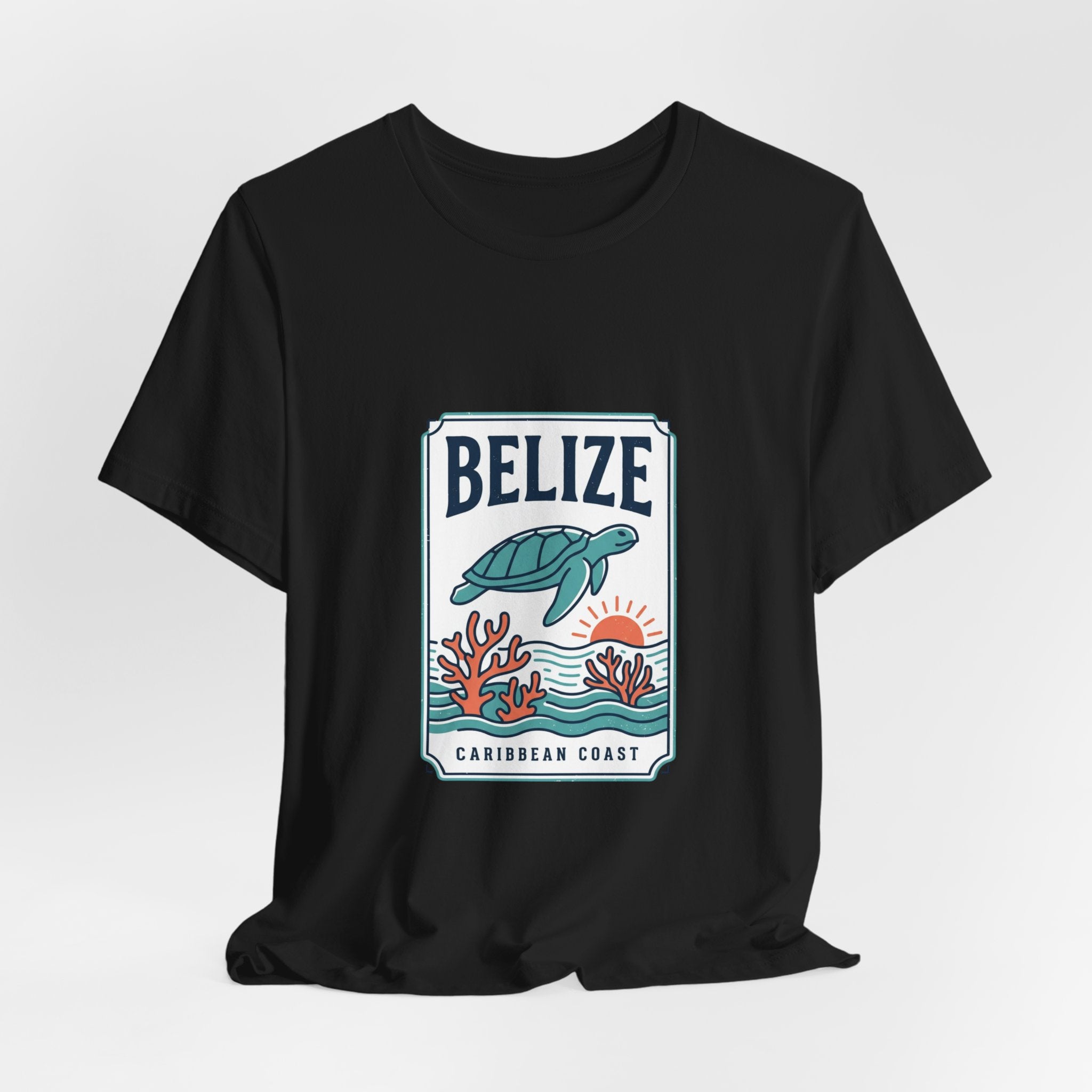 Belize Caribbean Coast T-Shirt | Turtle Coral Vintage Travel Poster