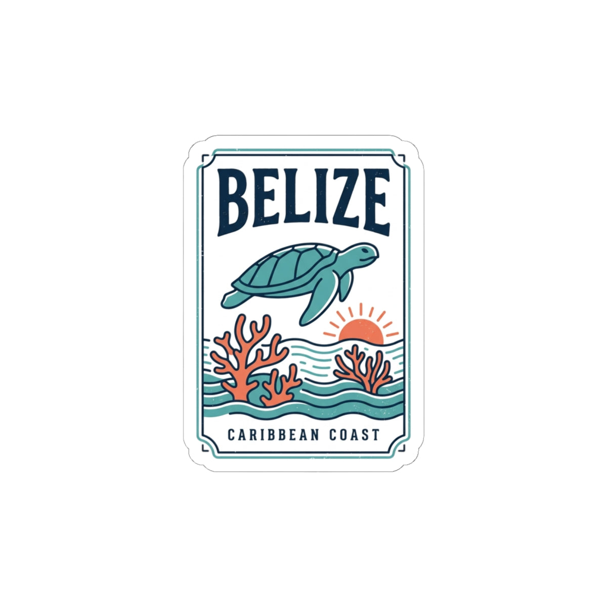 Belize Caribbean Coast Sticker | Turtle, Coral, Sunset Islands