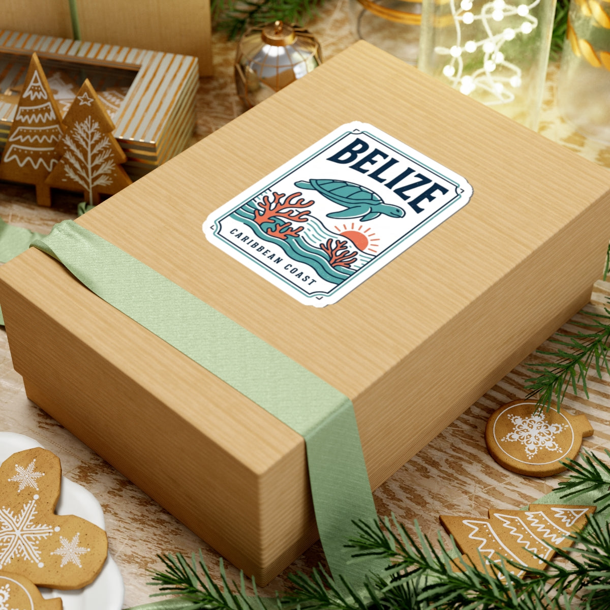 Belize Caribbean Coast Sticker | Turtle, Coral, Sunset Islands