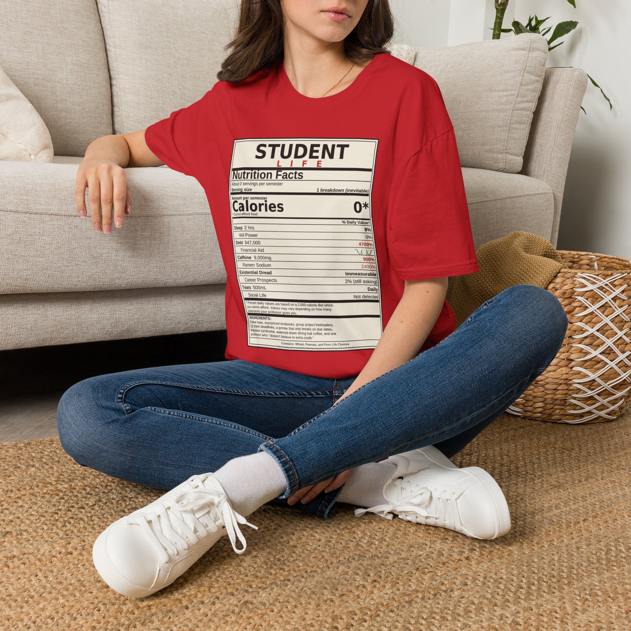 Student Life Nutrition Facts T-Shirt — Funny College Student Shirt
