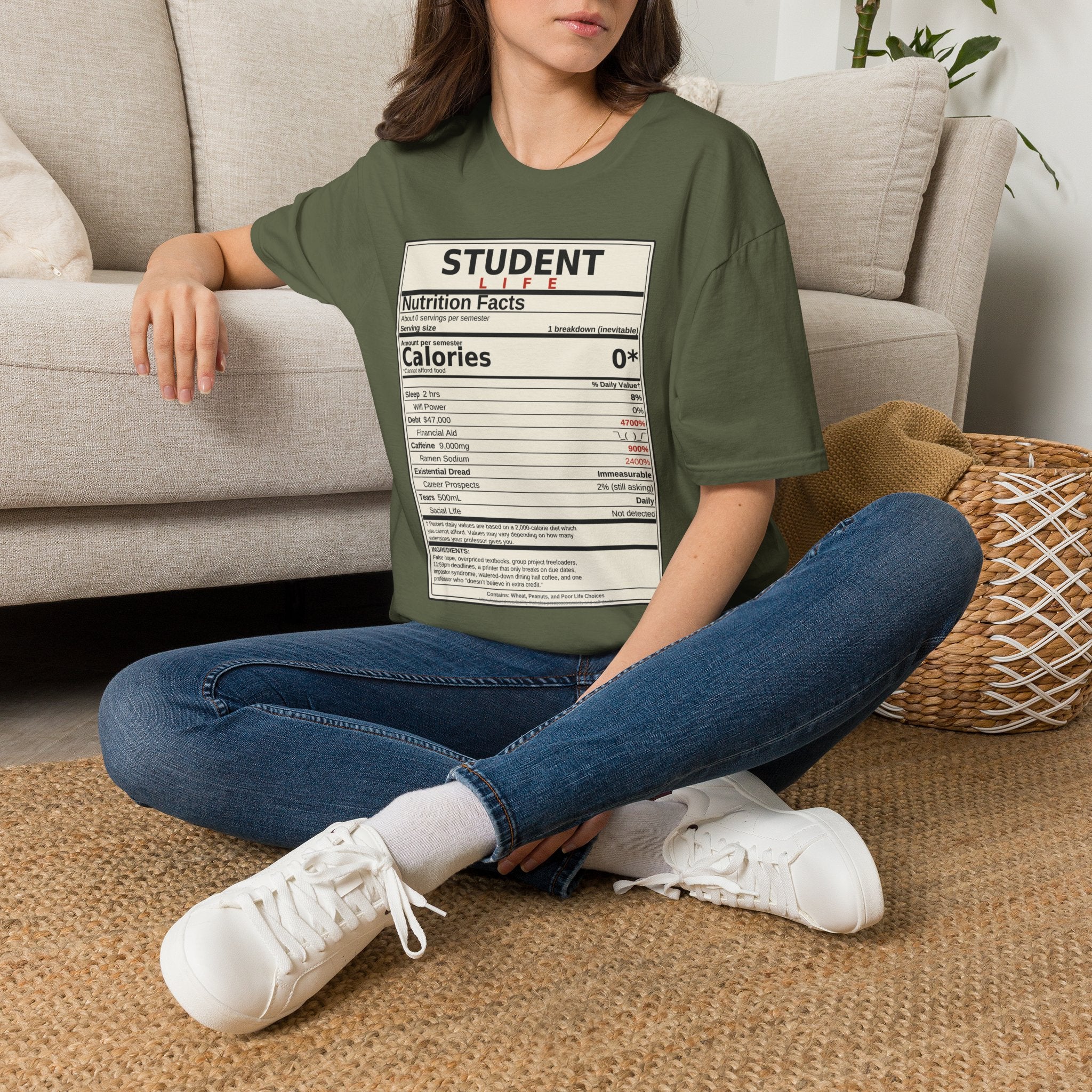 Student Life Nutrition Facts T-Shirt — Funny College Student Shirt
