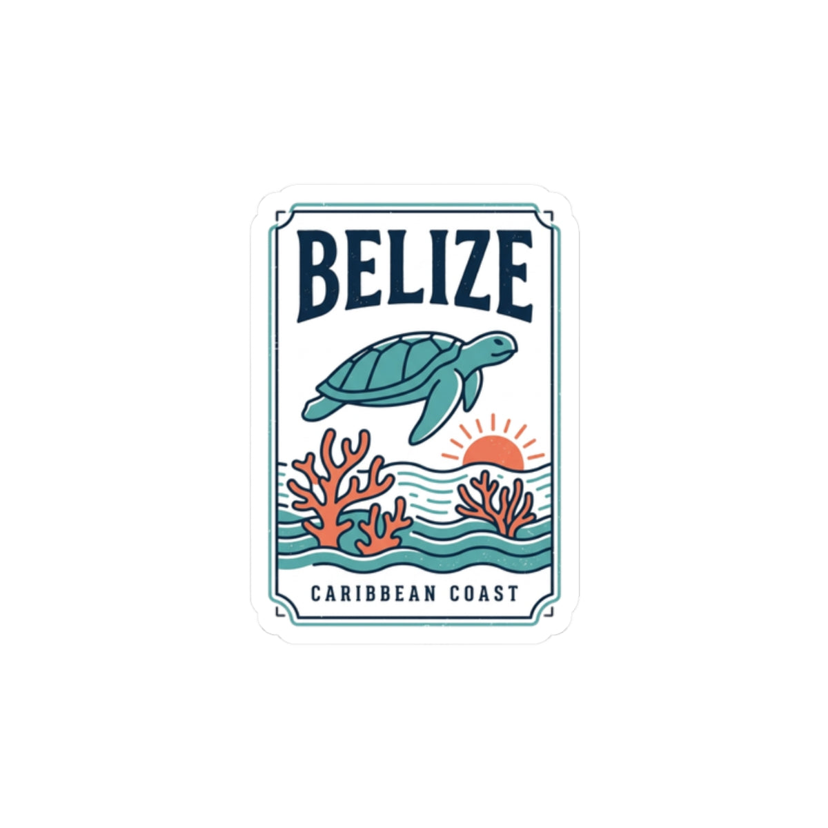 Belize Caribbean Coast Sticker | Turtle, Coral, Sunset Islands
