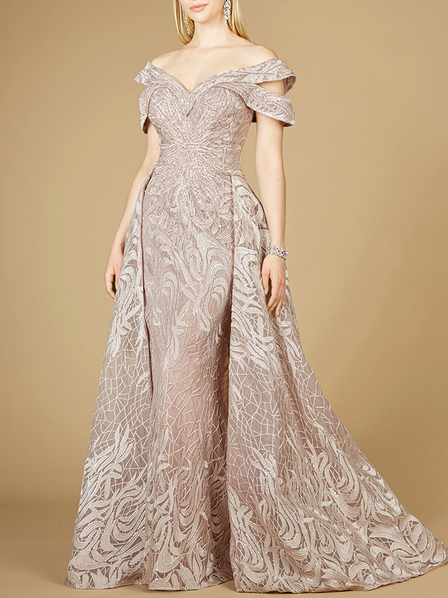 Off Shoulder Mermaid Lace Gown with Overskirt