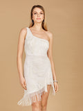 One Shoulder Cocktail Dress with Fringe