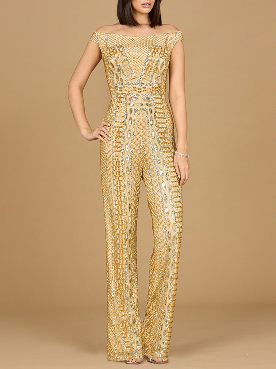 Beaded Off Shoulder Jumpsuit