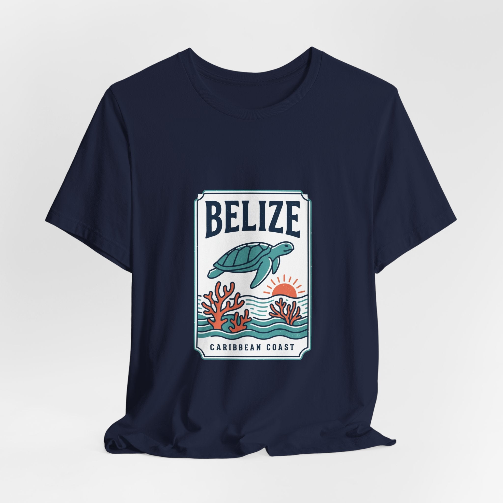 Belize Caribbean Coast T-Shirt | Turtle Coral Vintage Travel Poster