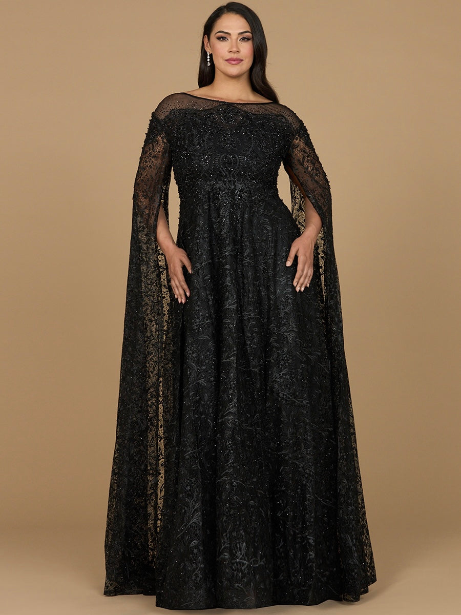 Lace Gown with Dramatic Cape Sleeves | Lara 29454