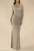 Lara 29602 - V Neck Beaded Long Sleeve Dress