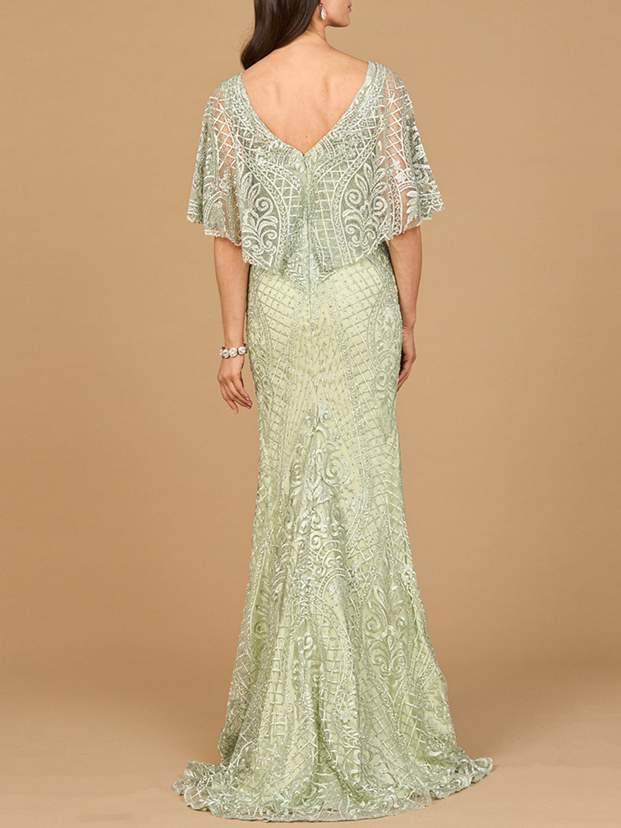 Lara 29673 - Cape Sleeve Mermaid Gown
