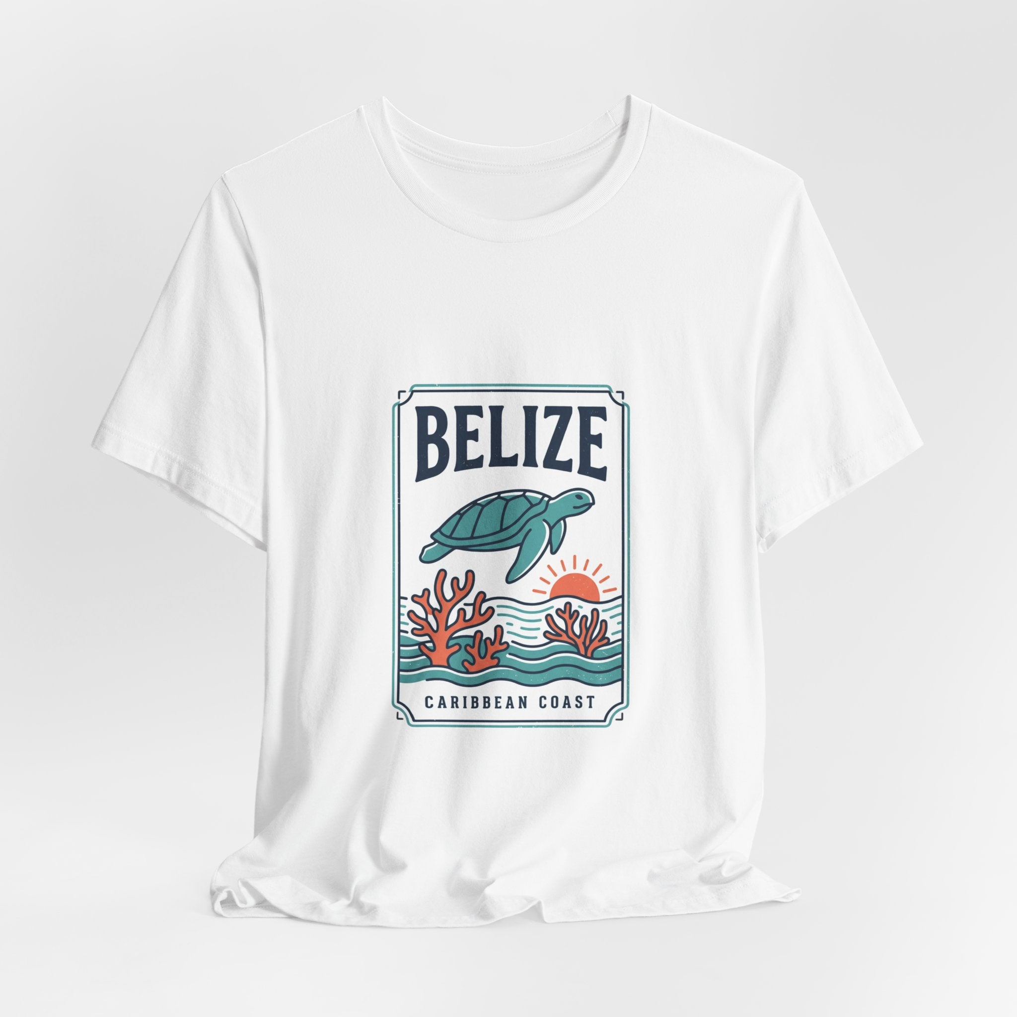 Belize Caribbean Coast T-Shirt | Turtle Coral Vintage Travel Poster