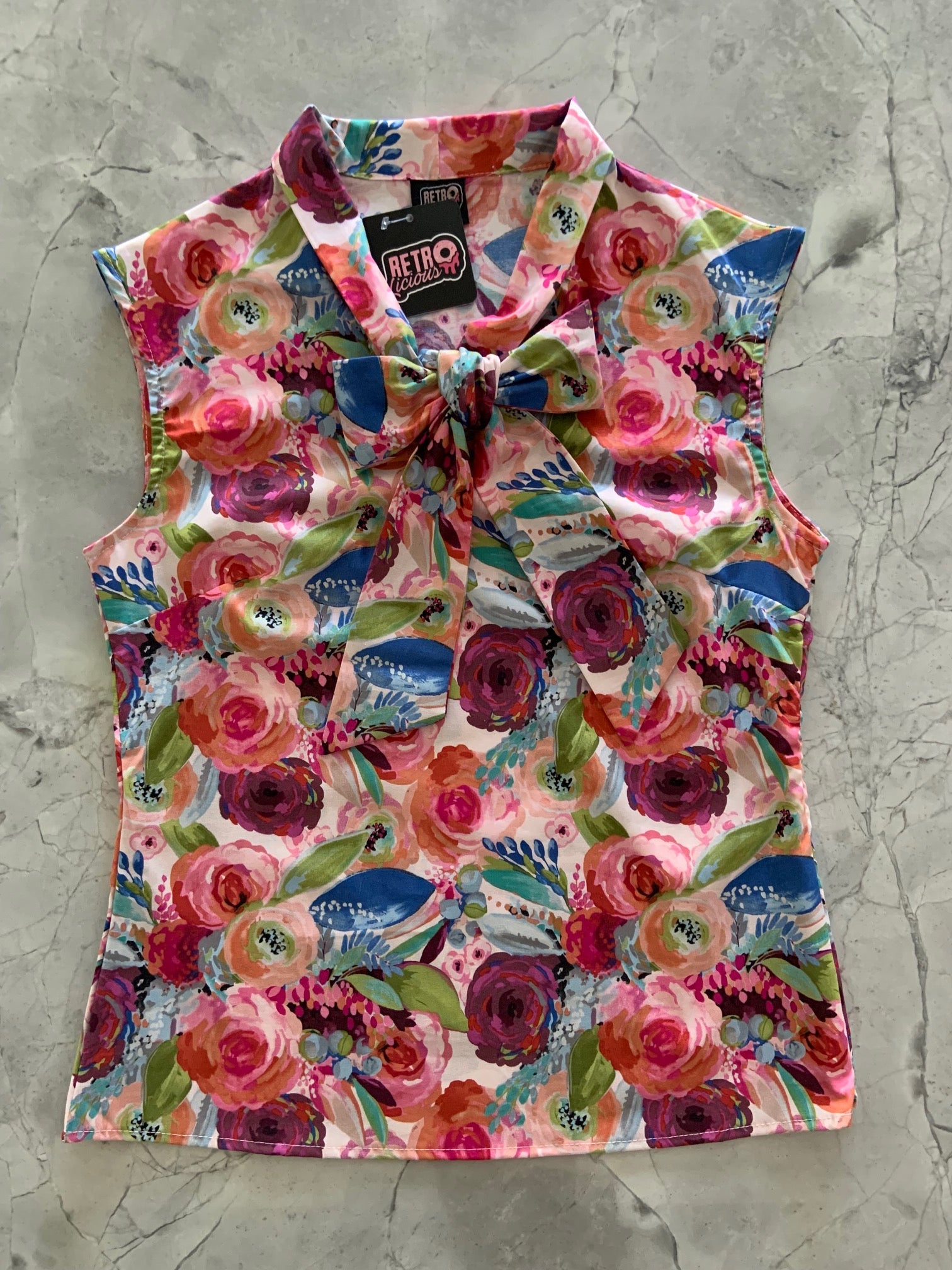 Watercolor Floral Bow Top - XS only, 1 left!
