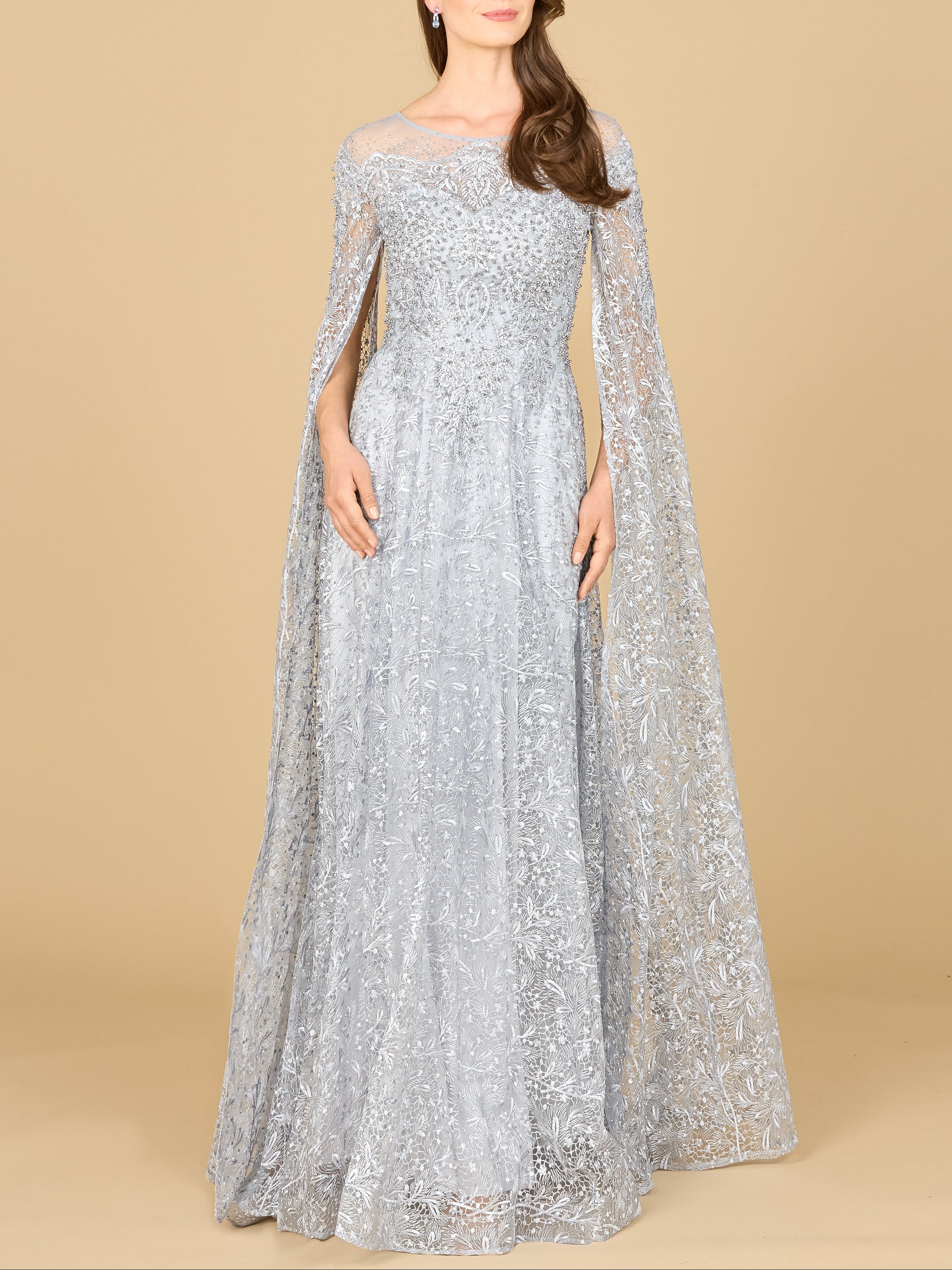 Lace Gown with Dramatic Cape Sleeves | Lara 29454