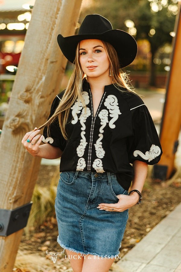 Nashville High-Rise Raw Hem Western Denim Skirt