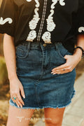 Nashville High-Rise Raw Hem Western Denim Skirt